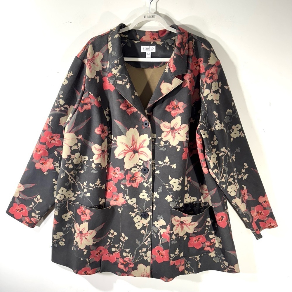 Denim & Co Floral Faux Suede Button front Jacket